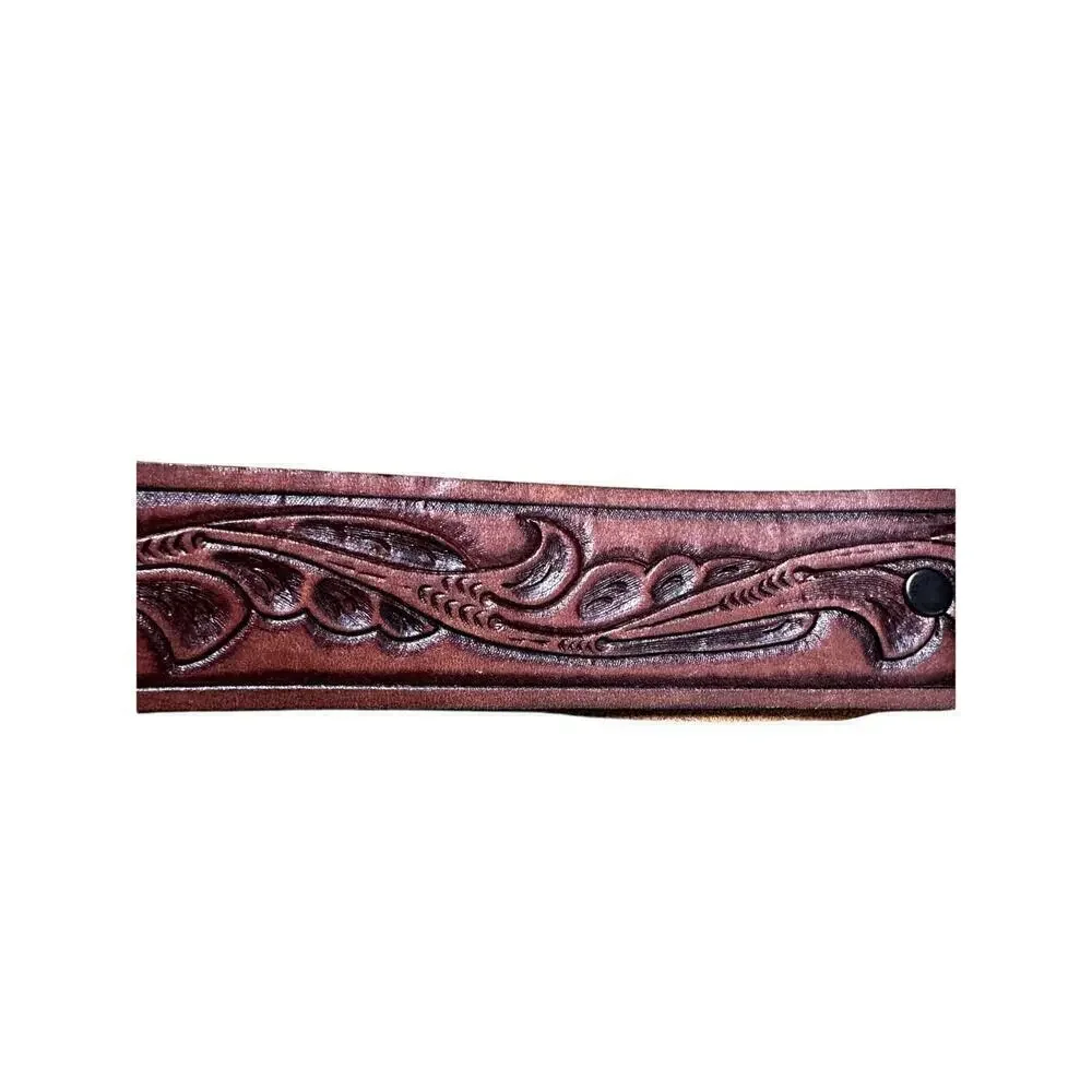 Brown Embossed Leather Belt Women's Size M Made In USA - Picture 3 of 6